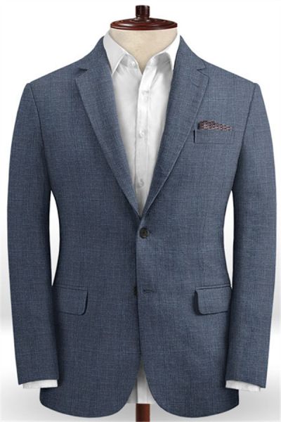 Navy Blue Linen Wedding Men Suits