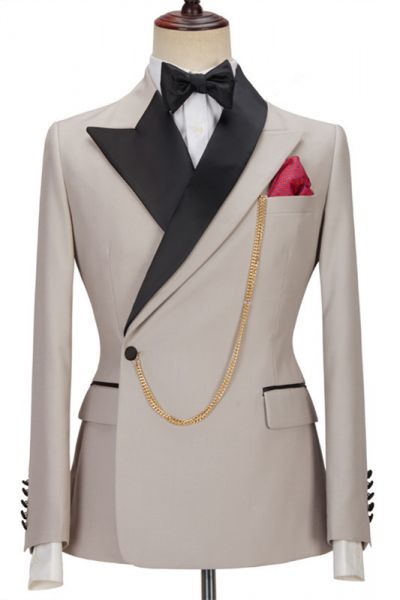 Light Grey Single Breasted Men's Suit with Notched Lapel for Dinner Party and Prom