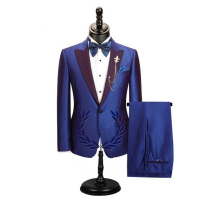Blue Peaked Lapel Men's Prom Suit