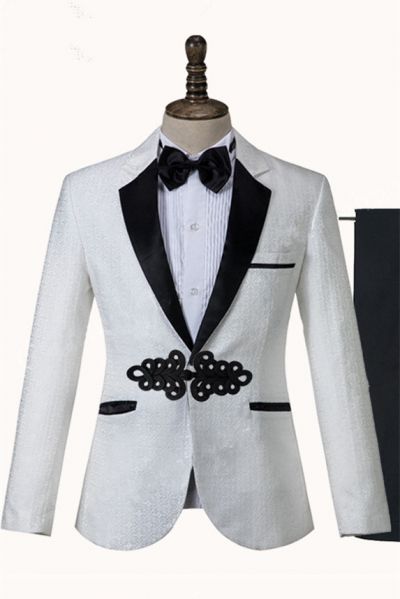 White Jacquard Knitted Wedding Suit