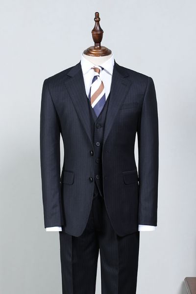 Navy Blue Striped Slim Fit Business Suit