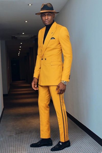 Yellow Peaked Lapel Double Breasted Men Suit