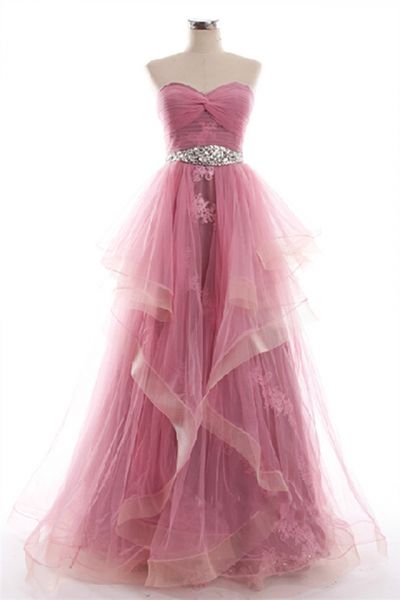 A-line Sweetheart Neck Sleeveless Floor-length Tulle Formal Dress With Crystal