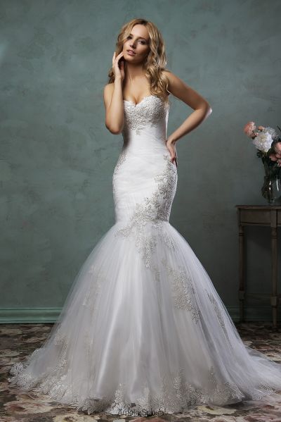 Mermaid Sweetheart Neck Sleeveless Court Train Tulle Bridal Gown With Lace