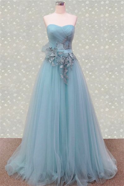 Column Sweetheart Neck Sleeveless Floor-length Tulle Formal Dress With Appliques