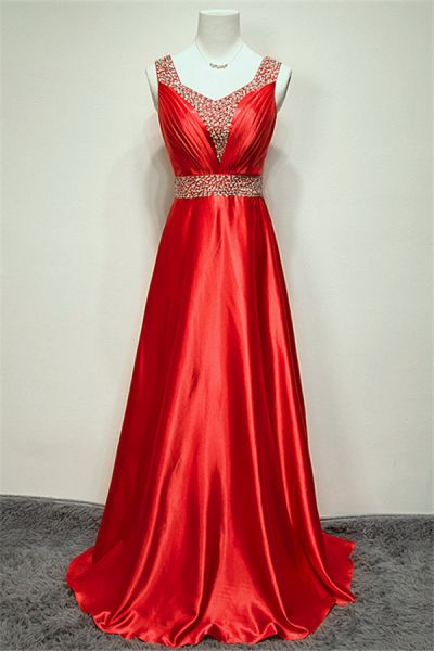 A-line Sleeveless Floor-length Evening Dress With Crystal