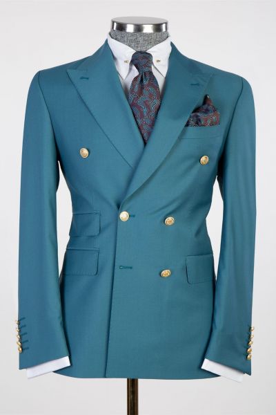 Blue Two Pieces Men Suit with Peaked Lapel