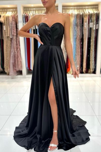 Column Strapless Sleeveless Floor-length Stretch Satin Formal Dress With Ruffles