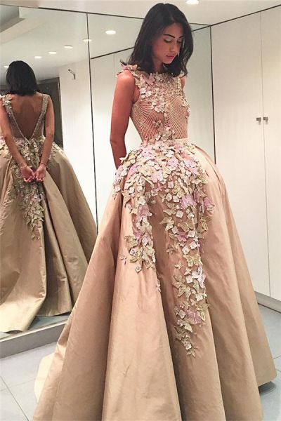 Ball Gown Sleeveless Sweep / Brush Train Prom Dress With Appliques