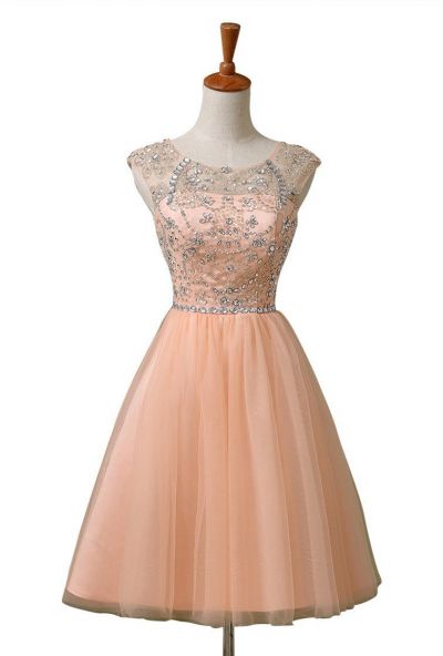 A-line Sleeveless Mini Tulle Homecoming Dress With Beading