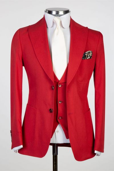 Red Peaked Lapel Bespoke Men Suit