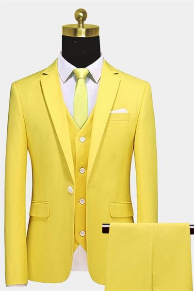 Pastel Yellow Single Breasted Prom Suit with Notched Lapel