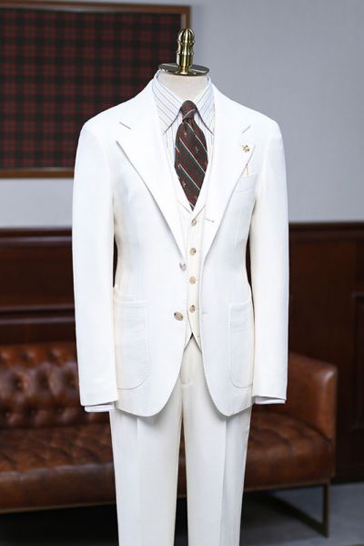 White Notched Lapel Slim Fit Custom Business Suit