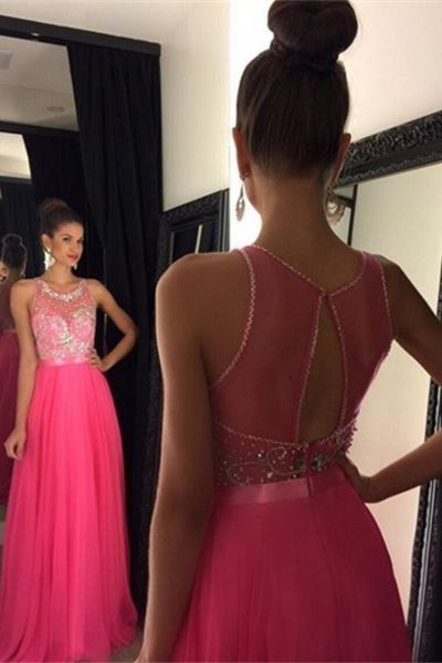A-line Halter-neck Sleeveless Floor-length Tulle Formal Dress With Beading