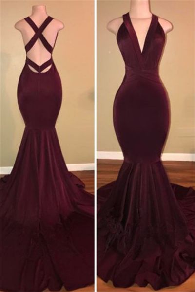Mermaid V-neck Sleeveless Evening Dress With Court Train