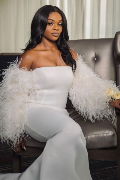 Mermaid Jewel Neck Sleeveless Sweep / Brush Train Satin Formal Wear With Feathers