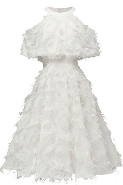 A-line Halter-neck Knee-length Party Gown With Feathers