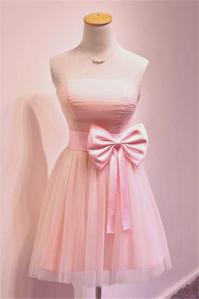 A-line Strapless Sleeveless Mini Tulle Cocktail Party Dress
