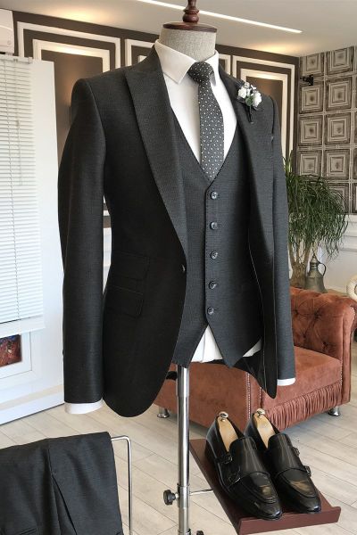 Black Double Breasted Waistcoat Business Suit