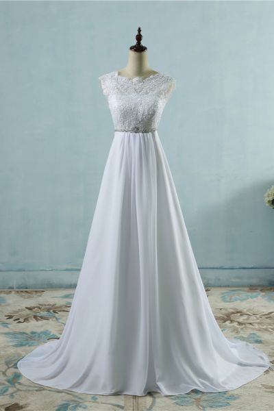 A-line Jewel Neck Sleeveless Floor-length 100D Chiffon Bridal Attire With Appliques
