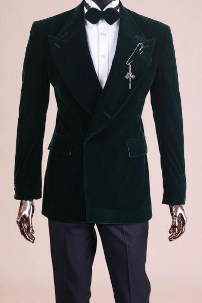 Dark Green Two Pieces Men Suit for Prom with Peaked Lapel