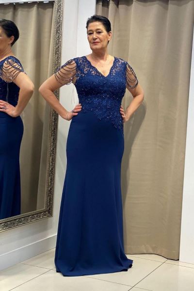 Royal Blue Mother of the Bride Dress with Lace