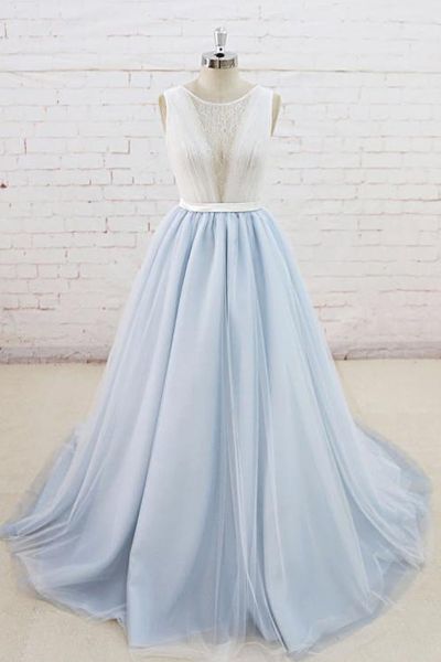 A-line Jewel Neck Sleeveless Floor-length Tulle Bridal Gown With Lace