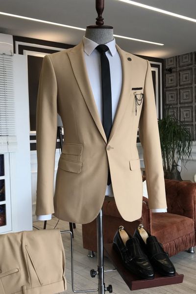 Brown Slim Fit Suit with Peaked Lapel
