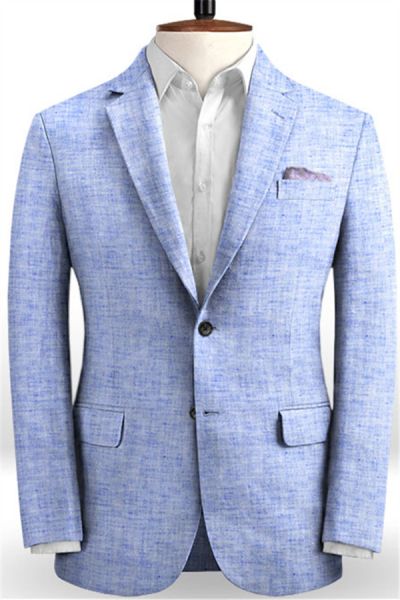 Blue Linen Summer Groom Men Suits