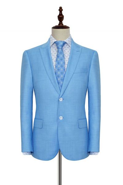 Blue Single Breasted Mens Suits for Business with Peak Lapel