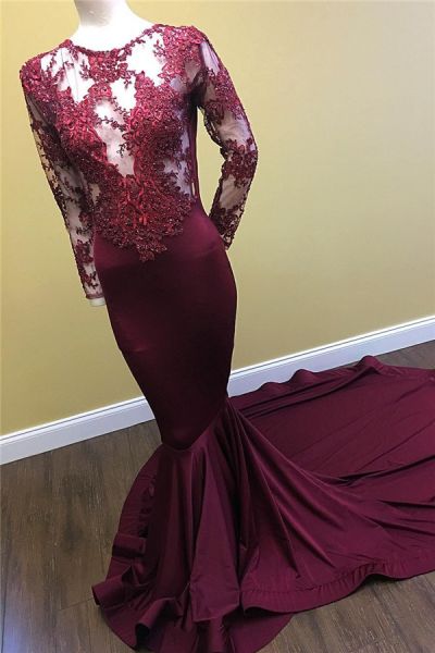 Mermaid Scoop Neck Sweep / Brush Train Stretch Satin Formal Dress With Appliques