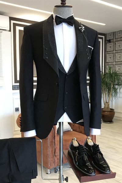 Black Shawl Lapel One Button Wedding Suit
