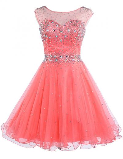 A-line Sleeveless Mini Organza Cocktail Party Dress With Beading