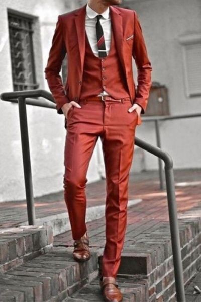 Rust Notched Lapel Three Pieces Men's Suit for Prom