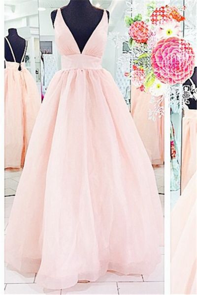 A-line Plunging Neckline Sleeveless Floor-length Evening Dress