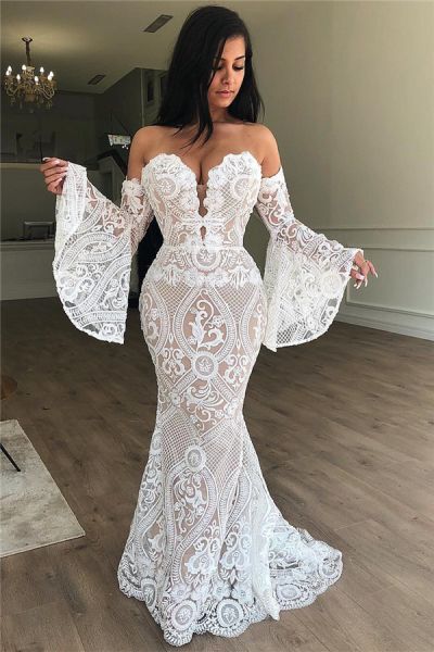 Mermaid Off-the-shoulder Sweep / Brush Train Evening Dress With Lace