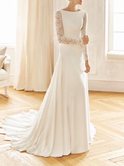 Mermaid Long Sleeves Sweep / Brush Train Lace Wedding Dress With Lace