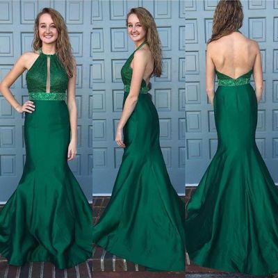 Mermaid Halter-neck Sleeveless Sweep / Brush Train Evening Dress With Beading