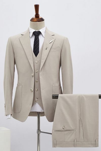 Light Khaki 3 Pieces Slim Fit Business Suit
