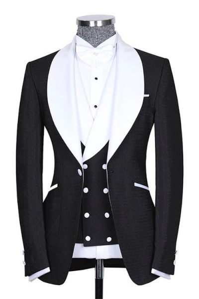 Black Slim Fit Shawl Lapel Men's Suit for Wedding