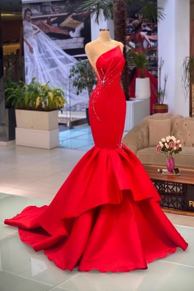 Mermaid Jewel Neck Sleeveless Floor-length Satin Formal Dress With Ruffles