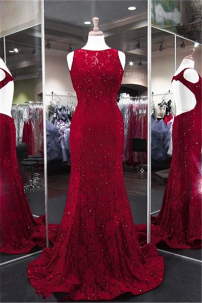 Mermaid Jewel Neck Sleeveless Sweep / Brush Train Evening Dress With Beading