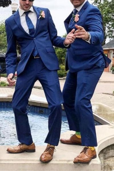 Navy Blue Notched Lapel Wedding Suit