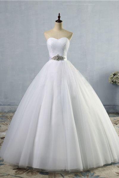 A-line Sweetheart Neck Floor-length Tulle Bridal Dress With Beading