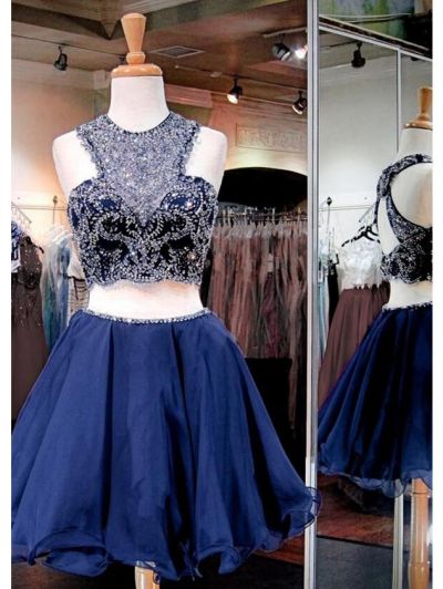 Two Pieces Jewel Neck Sleeveless Mini Taffeta Cocktail Party Dress With Sequins