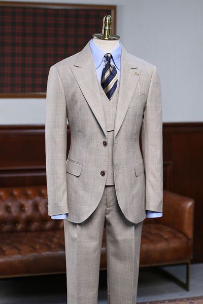 Light Khaki Plaid Bespoke Business Suit