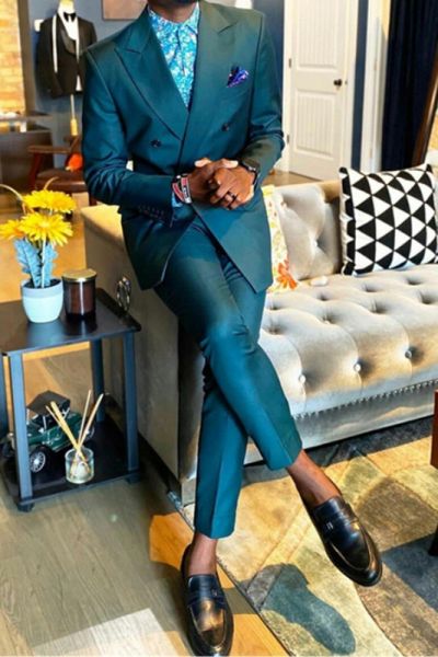 Dark Green Peaked Lapel Men's Suit for Prom