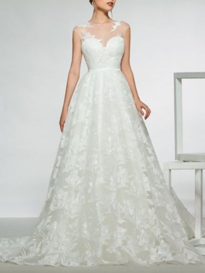 Mermaid Cap Sleeves Sweep / Brush Train Tulle Bridal Gown With Lace