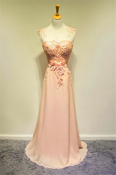 A-line Sleeveless Floor-length 100D Chiffon Formal Dress With Appliques