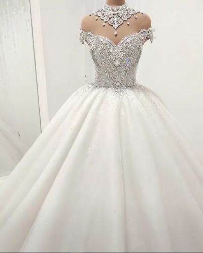 High Neck Crystal Beading Ball Gown Wedding Dress